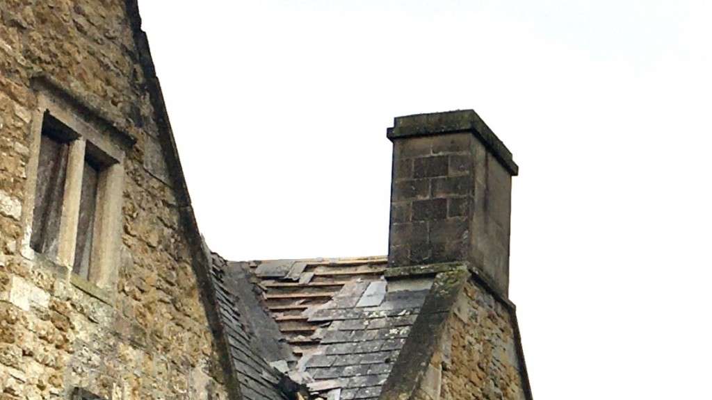 Hillcrest School, Castle Cary - detail showing storm damage. January 2024