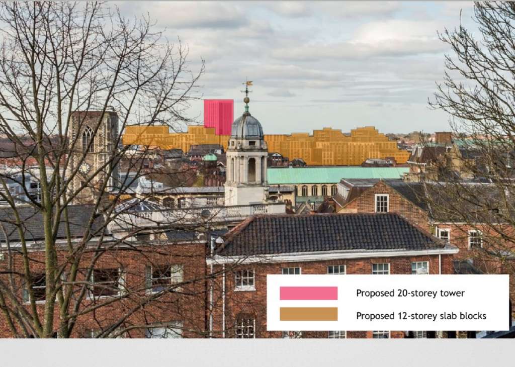 View from Norwich Castle showing the scheme dominating the northern city centre (Credit: SBH)